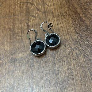 Simulated Black Onyx Drop Earrings with Diamond Accents